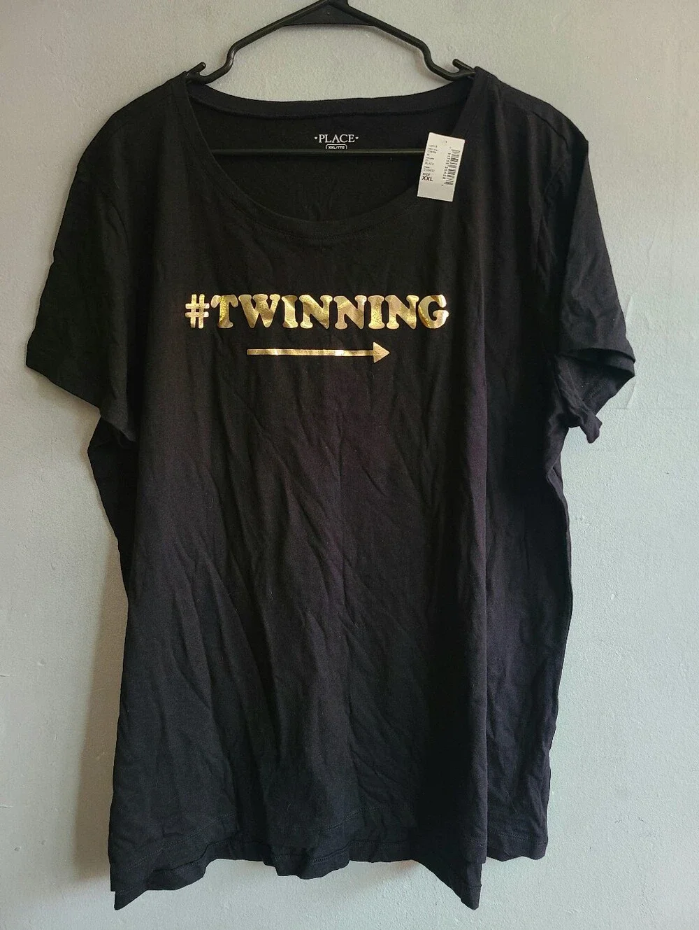 NEW women's XXL & girl's medium 7/8 TWINNING set of black t-shirts